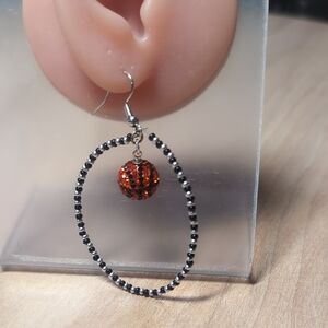 Elegant Black and Orange Beaded Hoop Earrings